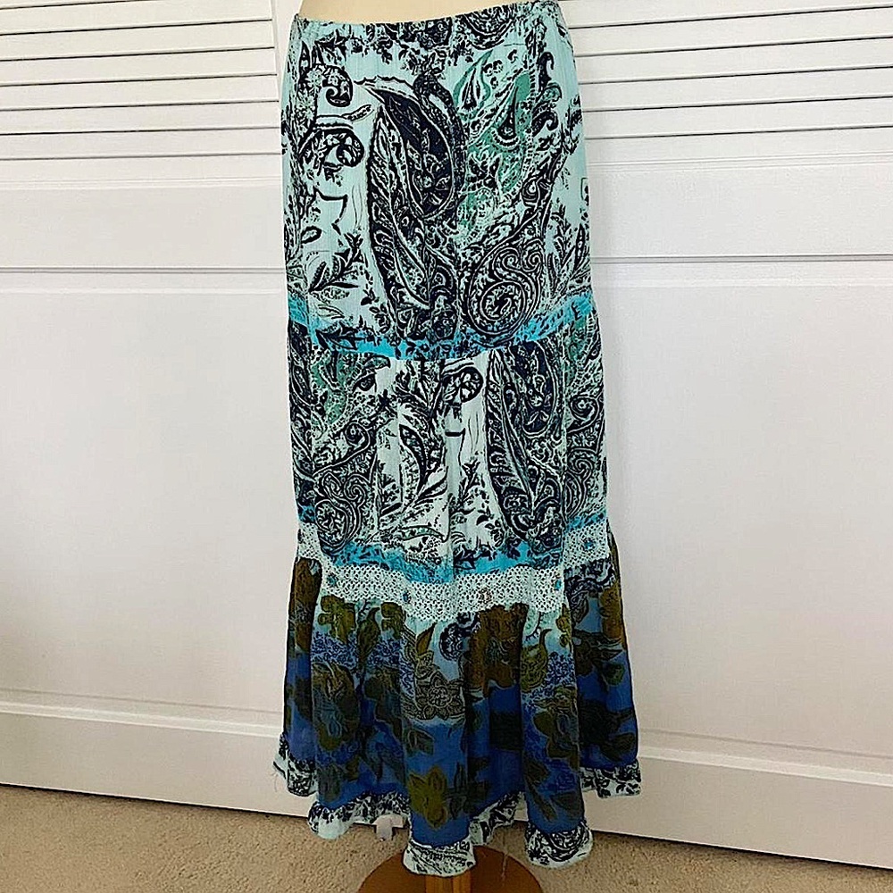 Forbidden Los Angeles Maxi Skirt Boho Tired Stone Embroidered
